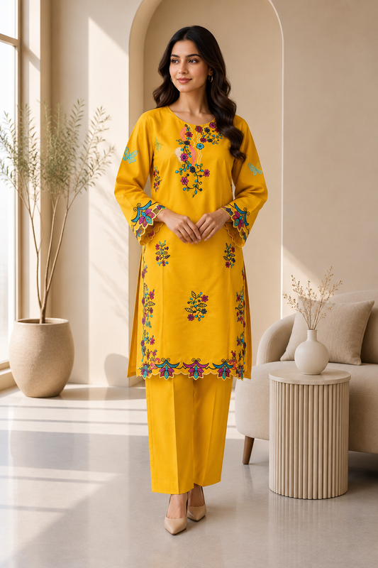 Gulbahar Embroidered Mastard 2 Piece Suit