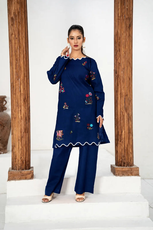Gulshan Navy Blue Embroidered 2 Piece Suit