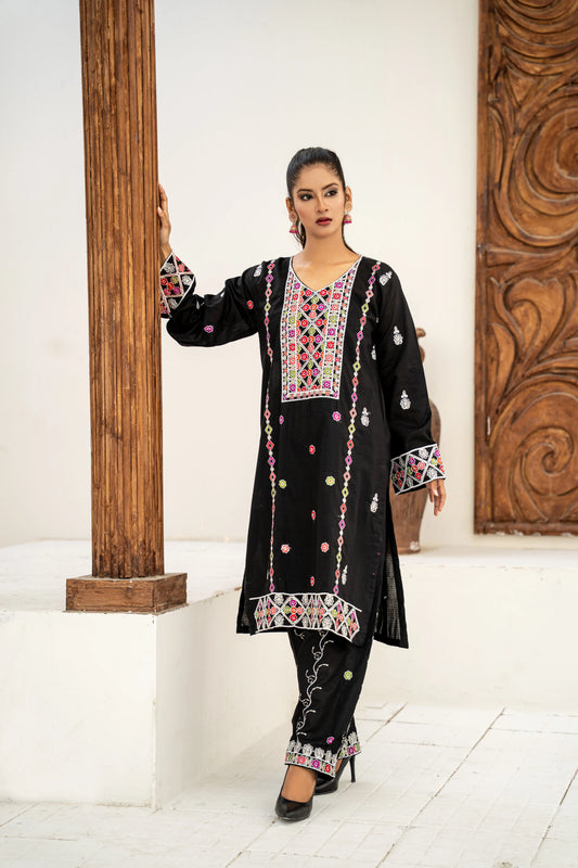 Shifa Black Multi Embroidered 2-Piece Suit