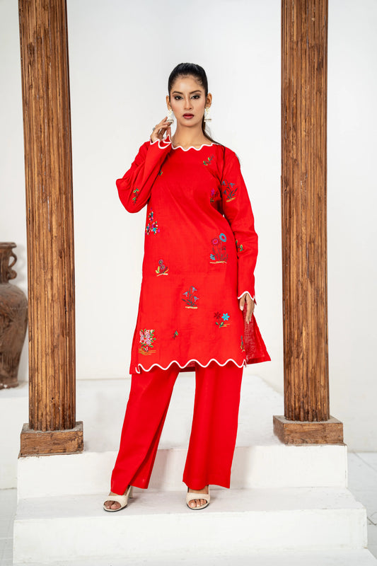 Gulshan Red Embroidered 2 Piece Suit