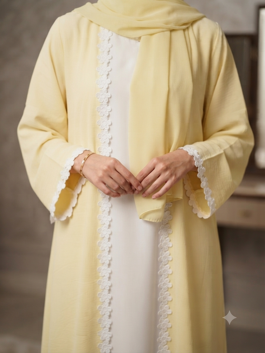 Butter Yellow Court Style Abaya