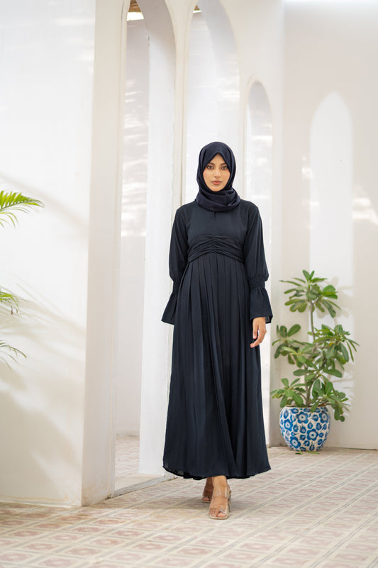 Blue Pleated Flare Abaya