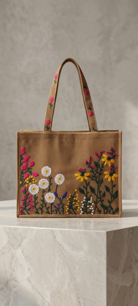 Noir Floral Embroidered Tote Bag