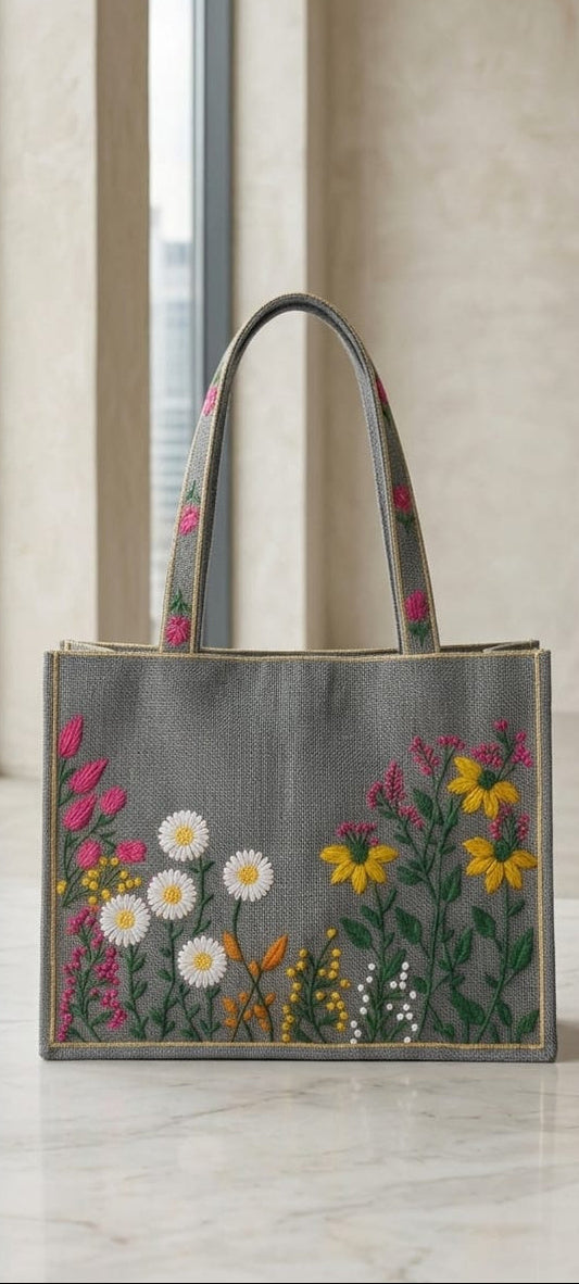Silver Emberiodery Tote Bag