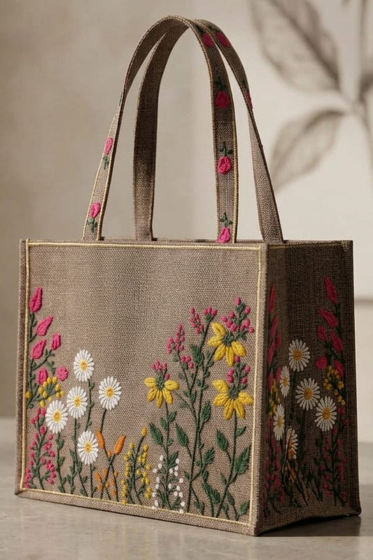 Mocha Garden Embroidered Bag