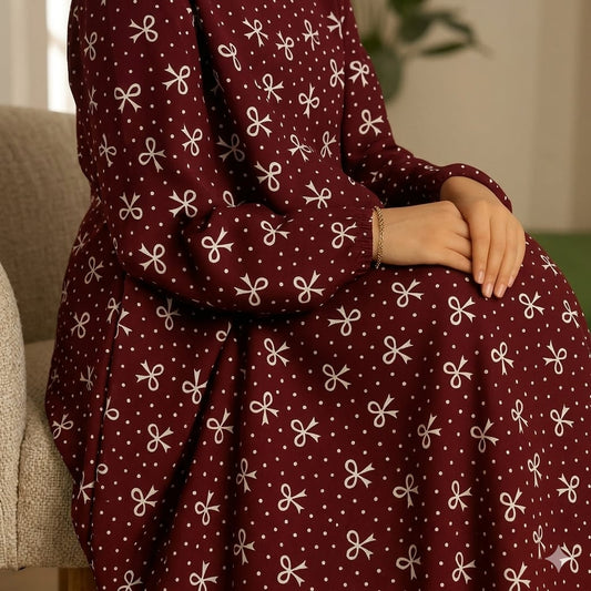 Noor Maroon Bow Namaz Chaddar