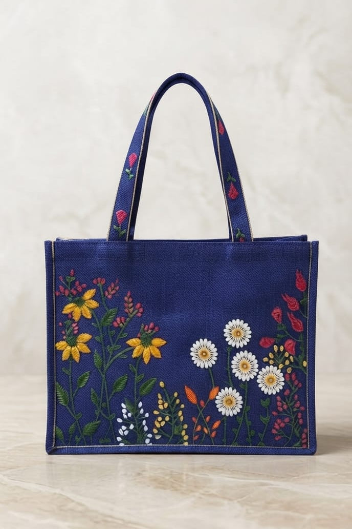 Olive Green Emberiodery Tote Bag