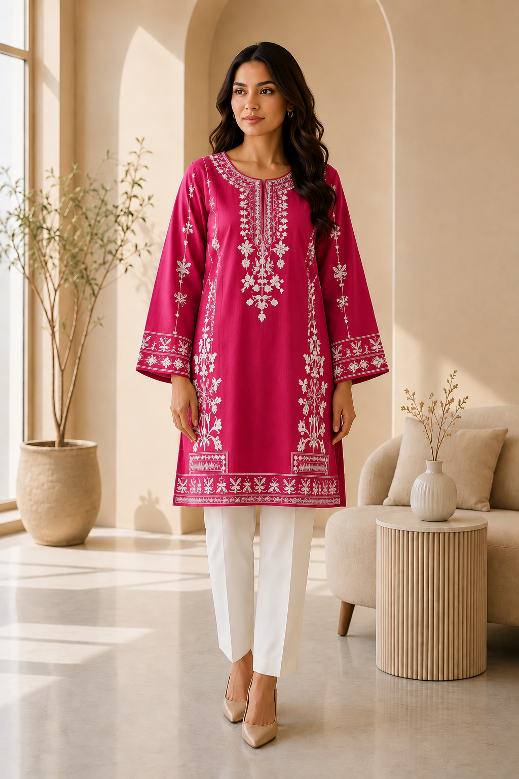 Multi Purple Embroidered Short Kurti