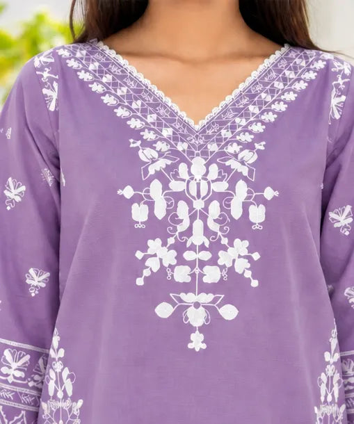 Multi Purple Embroidered Short Kurti
