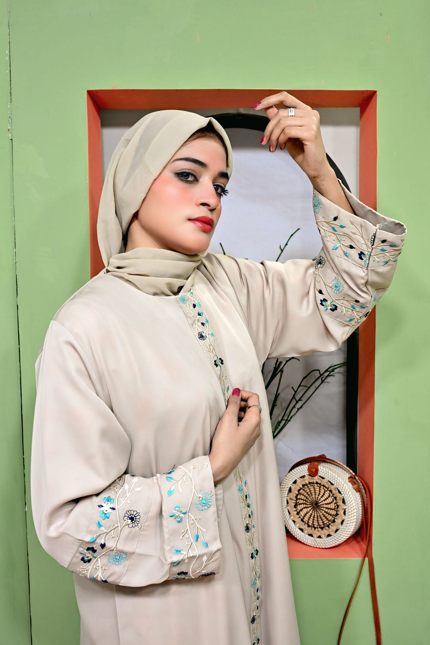 Ivory Bloom Embroidered Abaya