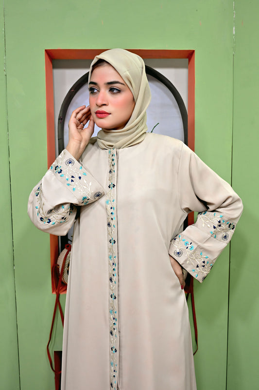Ivory Bloom Embroidered Abaya