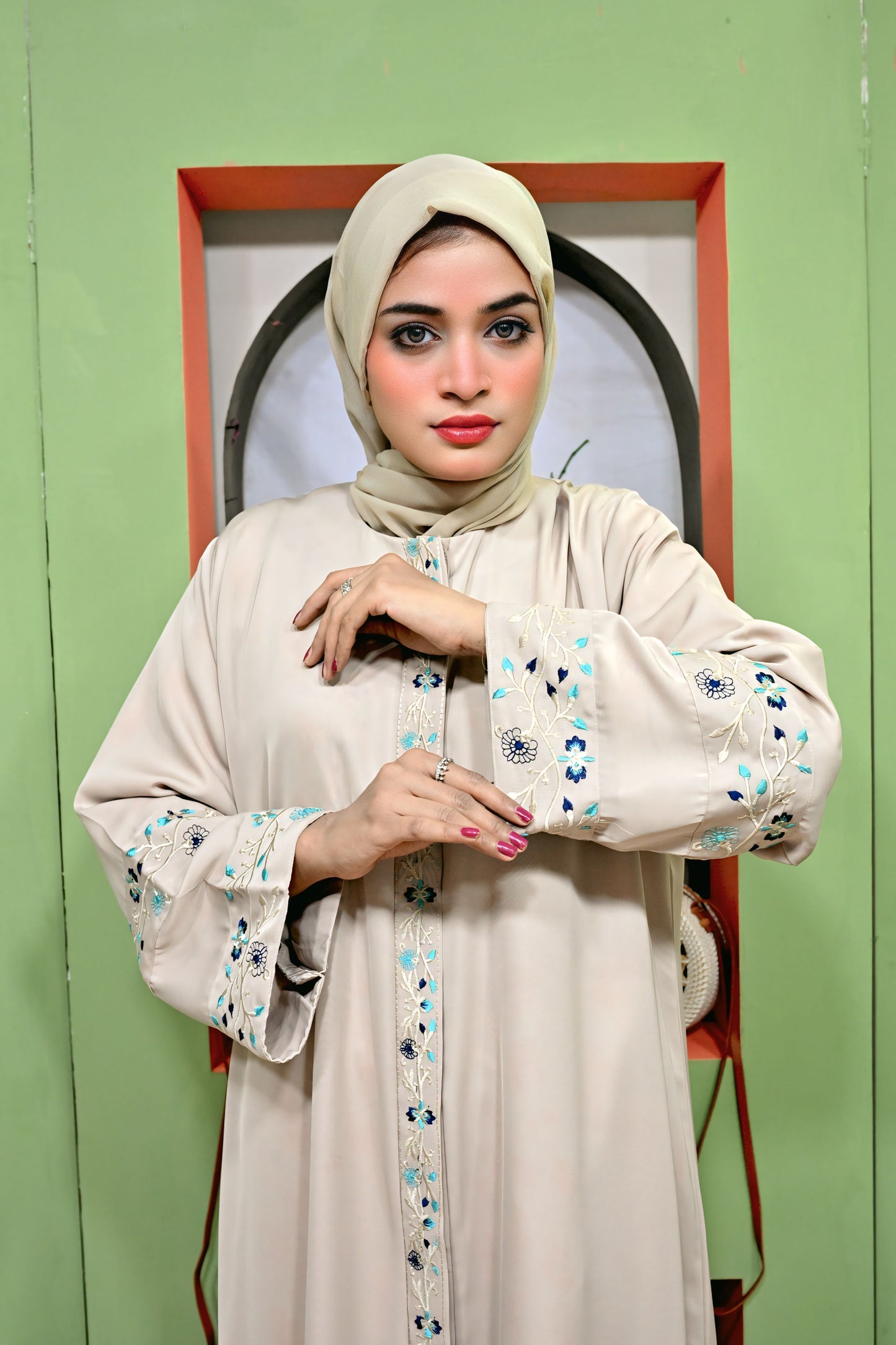 Ivory Bloom Embroidered Abaya