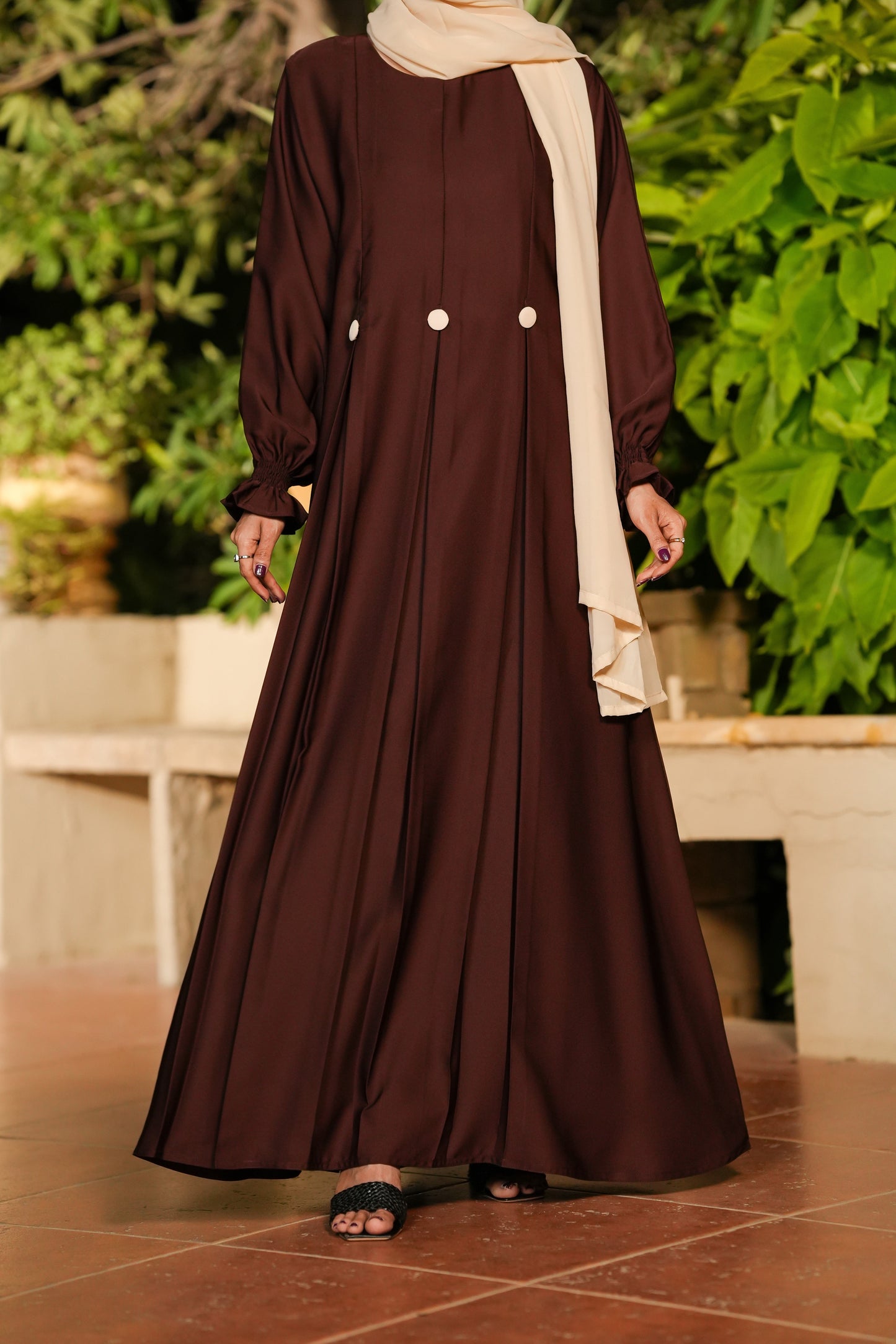 Chocolate Brown Buttoned Abaya