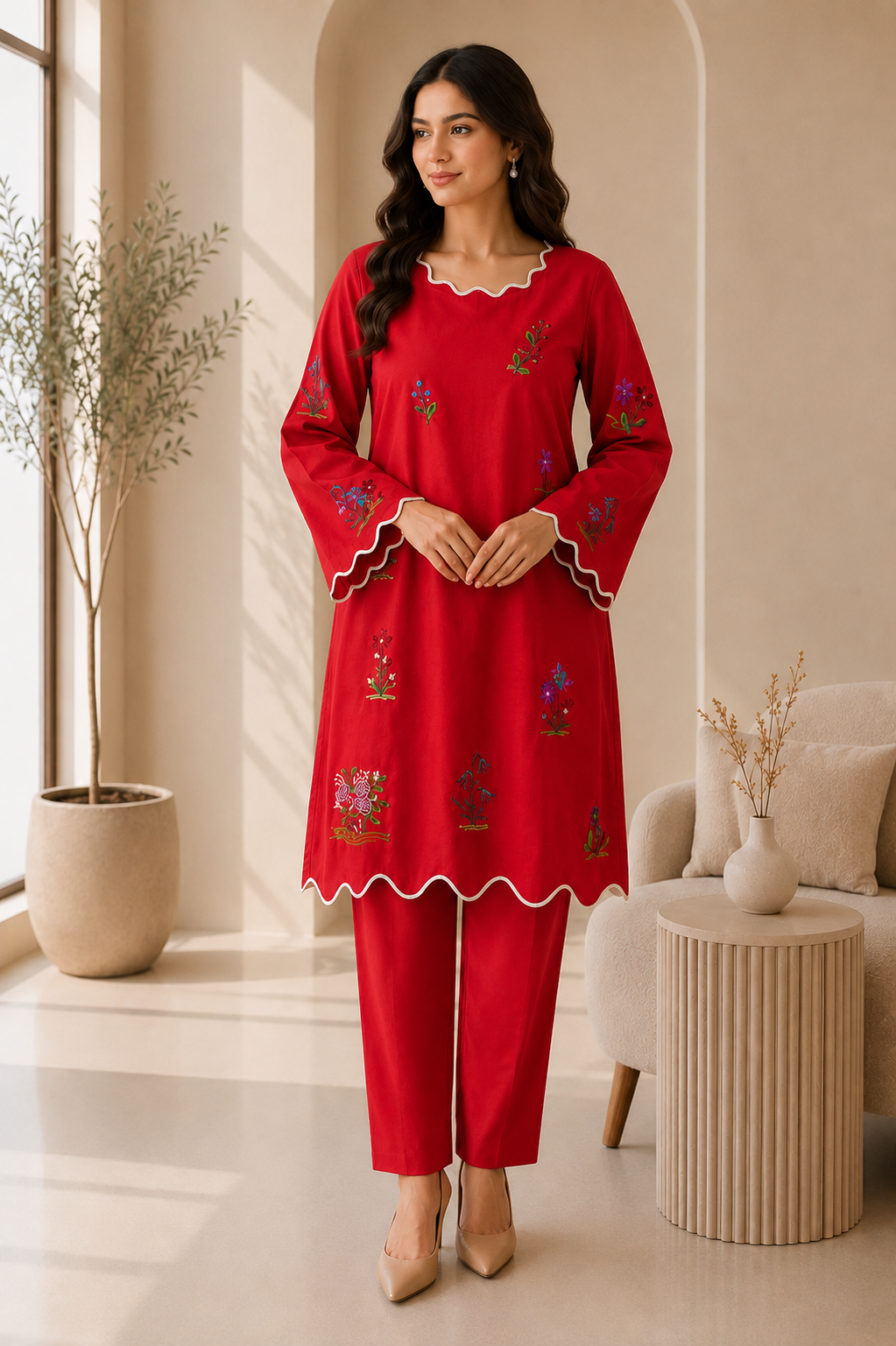 Gulshan Navy Blue Embroidered 2 Piece Suit