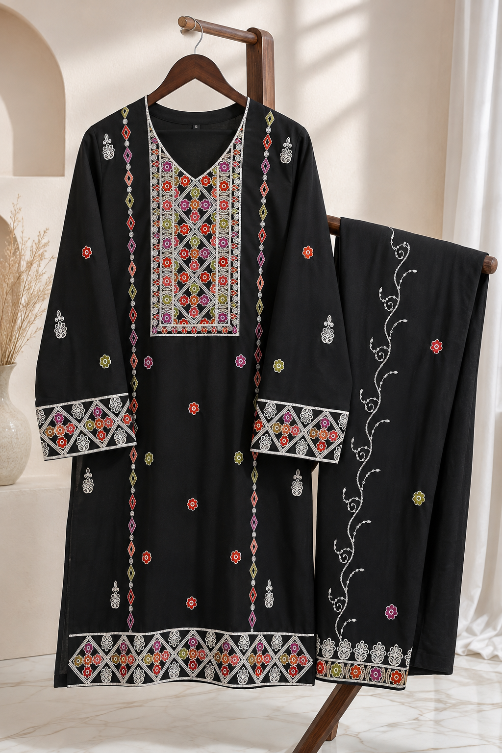 Shifa Red Multi Embroidered 2-Piece Suit