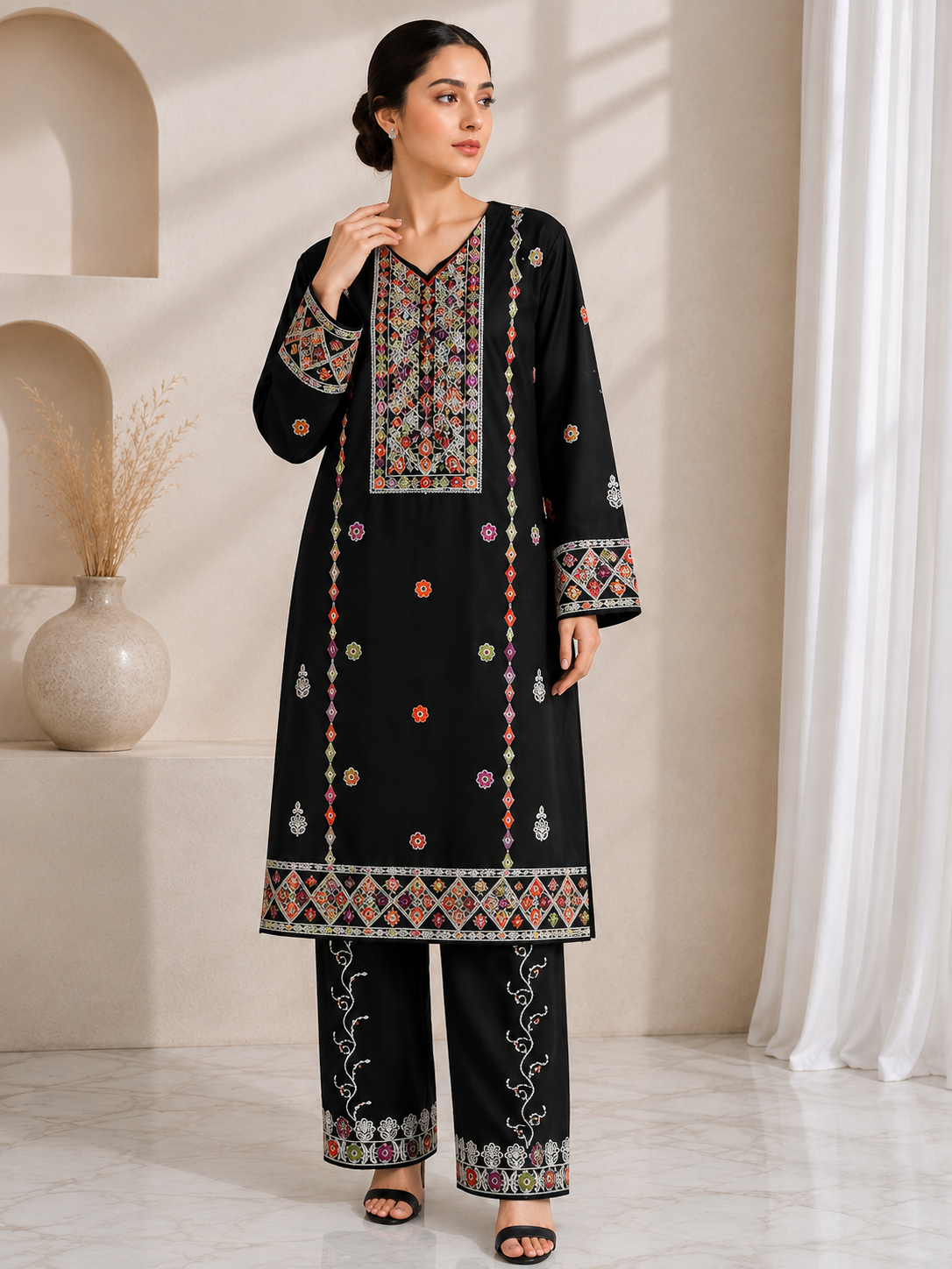 Shifa Red Multi Embroidered 2-Piece Suit