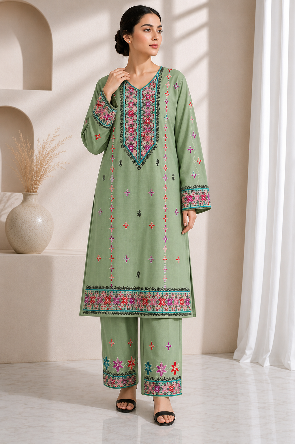 Aiman Sage Green Embroidered Lawn 2-Piece Suit