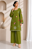 Aura Max Olive Green Embroidered 2-Piece Suit