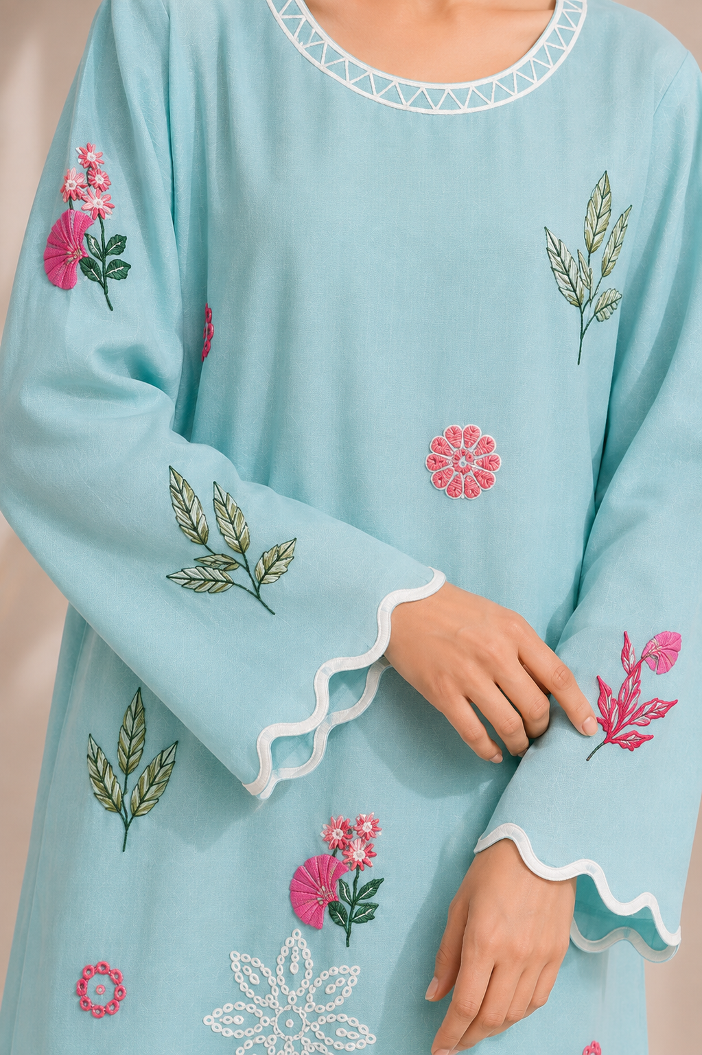 Aura Max Aqua Blue Embroidered 2-Piece Suit
