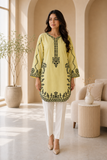 Yellow and Black Embroidered Short Kurti