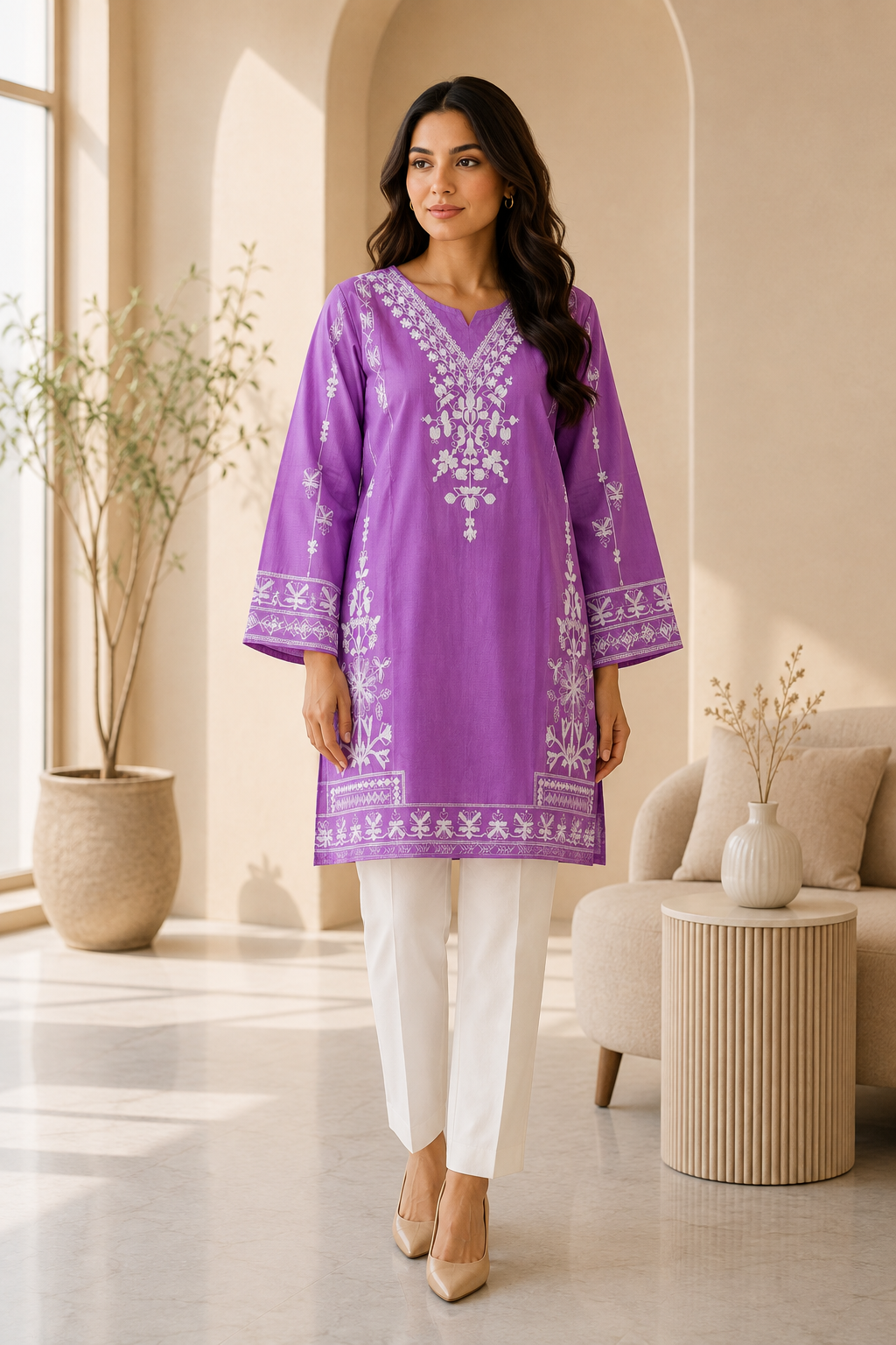 Multi Pink Embroidered Short Kurti