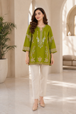 Memona Olive Green Embroidered Short Kurti