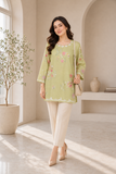 Sage Green Floral Embroidered Short Kurti