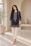 Navy Blue Embroidered Short Kurti