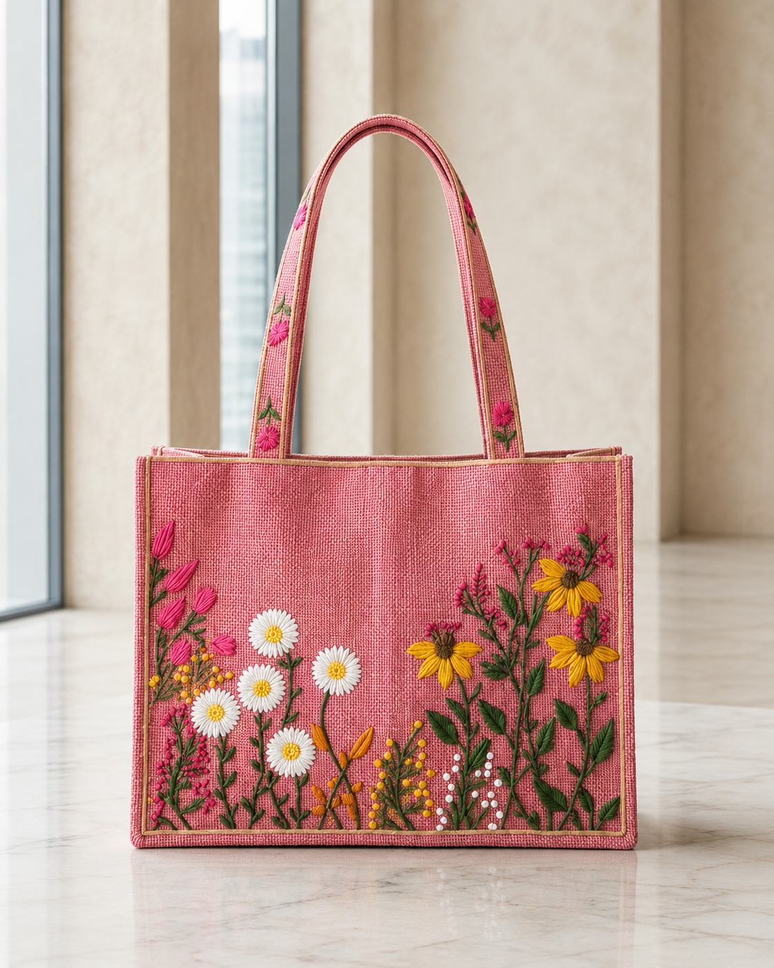 Soft Teal Embroidered Tote Bag