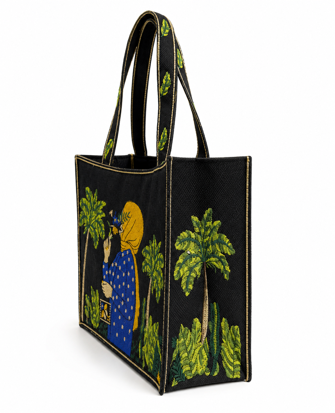 Black Aesthetic Embroidered Jute Tote Bag