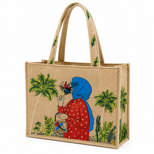 White Aesthetic Embroidered Jute Tote Bag