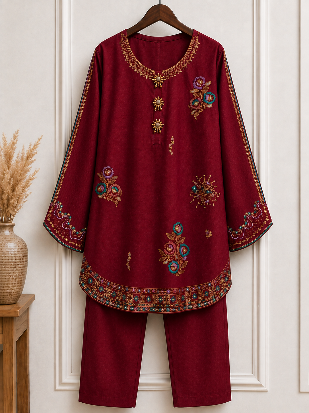 Ayesha Mahroon Embroidered 2-Piece Suit