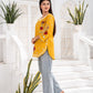 Mustard Floral Embroidered Short Kurti