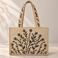 Beige And Black Embroidered Tote Bag