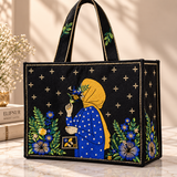 Midnight Bloom Embroidered Tote Bag