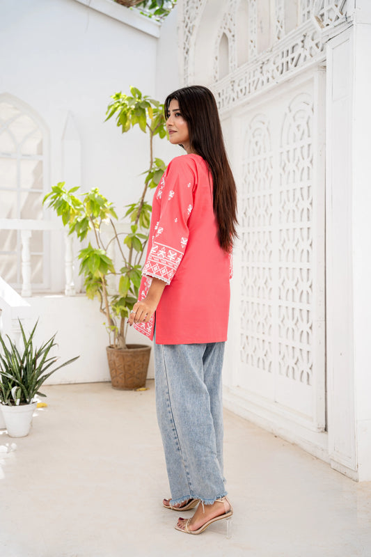 Multi Pink Embroidered Short Kurti