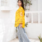 Mustard Embroidered Short kuti | Floral Thread Work
