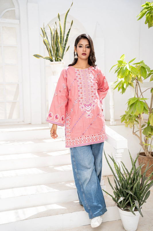 Pink Embroidered Short Kurti
