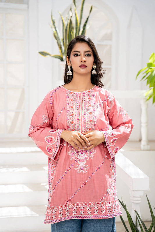Pink Embroidered Short Kurti