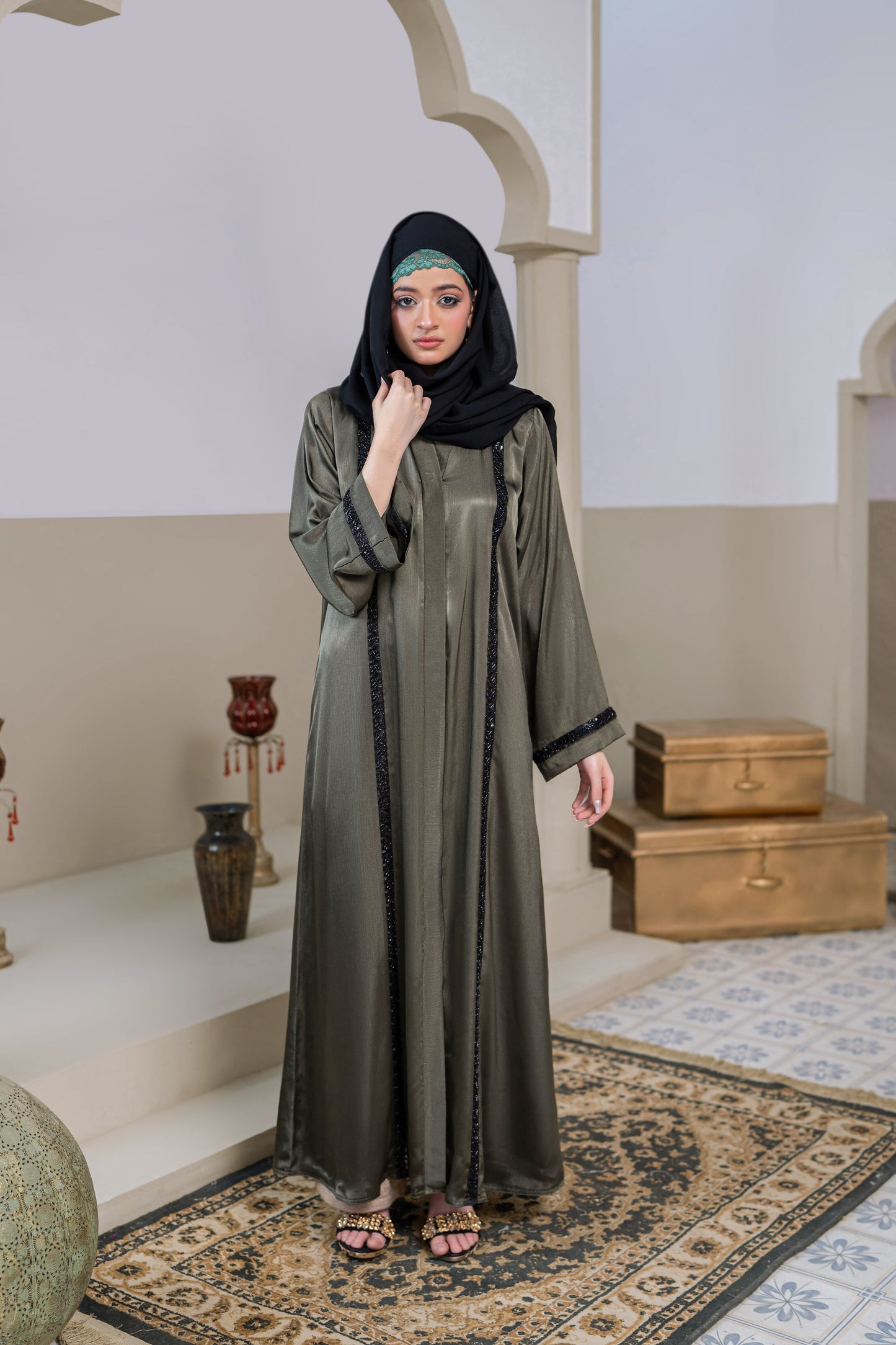 Zaynah Olive Shimmer Abaya