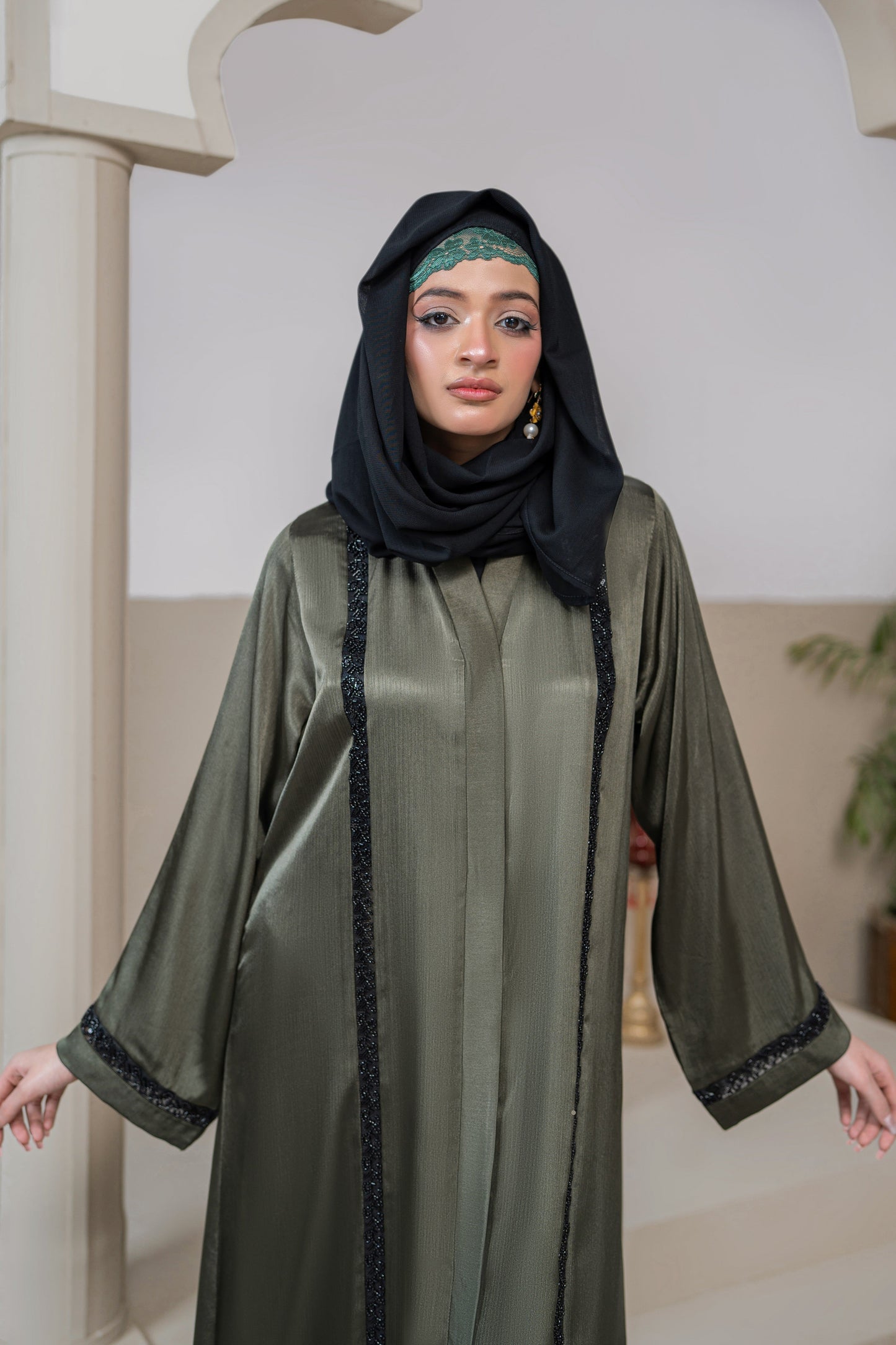 Zaynah Olive Shimmer Abaya