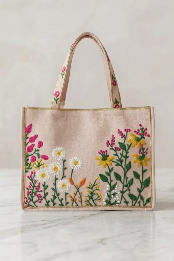 Royal Blue  Embroidered Tote Bag
