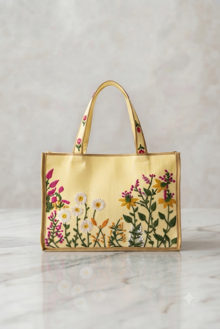Royal Blue  Embroidered Tote Bag