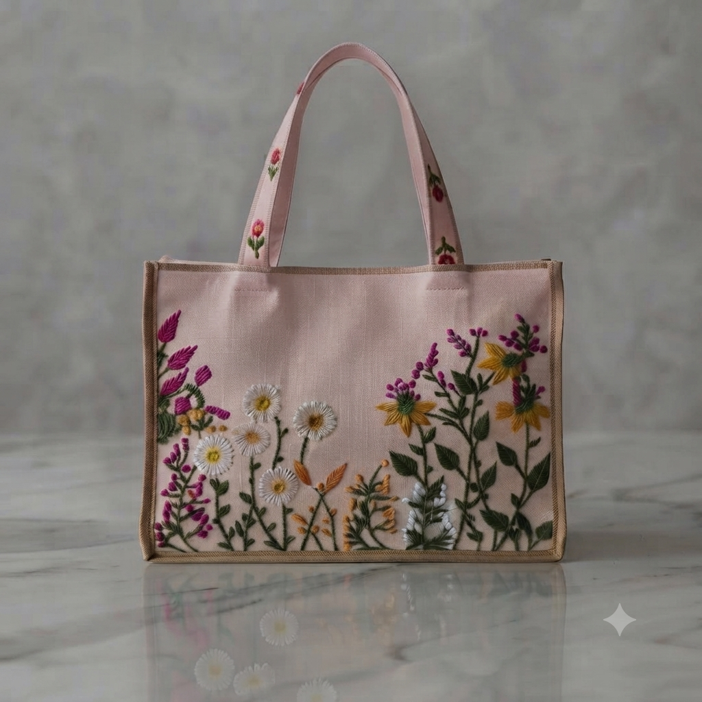 Olive Green Emberiodery Tote Bag