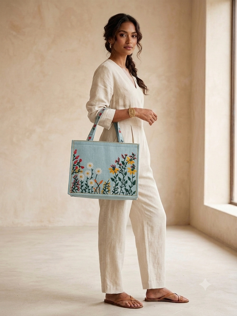 Sky Blue Emberiodery Tote Bags