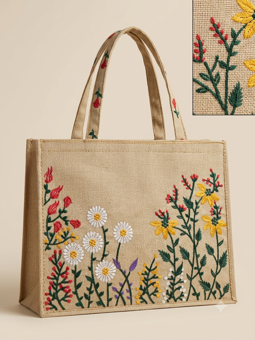 Half White Emberiodery Tote Bag
