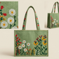 Olive Green Emberiodery Tote Bag
