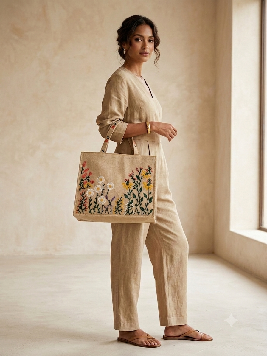 Mocha Emberiodery Tote Bag