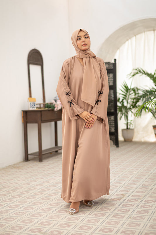 Beige bow tie Abaya