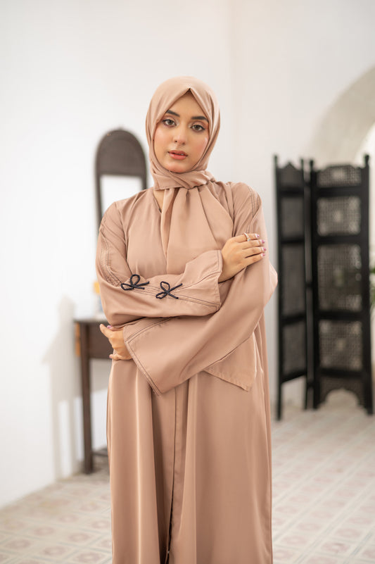 Beige bow tie Abaya